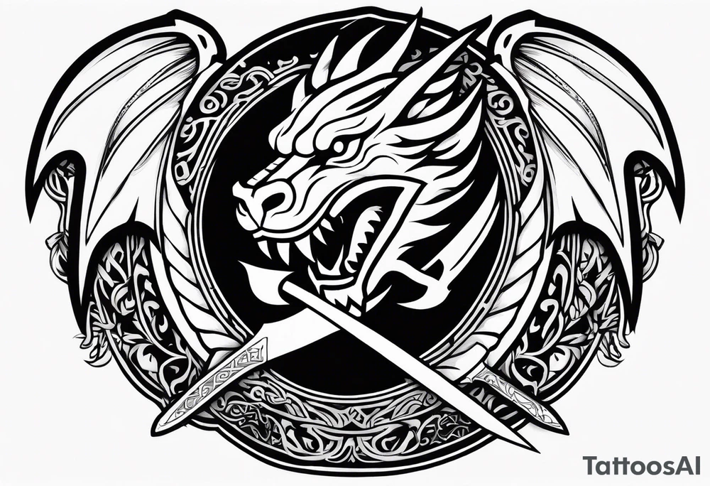 Valhalla sword shield dragon axe tattoo idea
