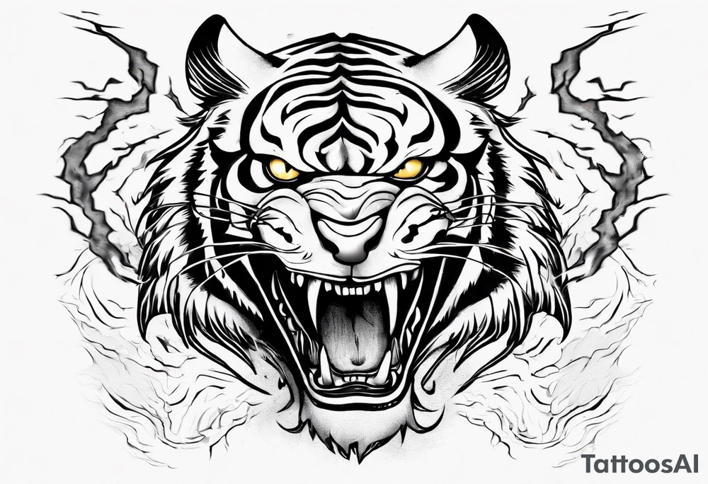 mythical ferocious tiger with lightning around it. The tattoo is for a forearm sleeve tattoo idea