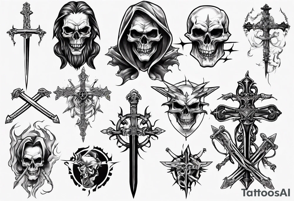 Evil with swords and cross tattoo idea