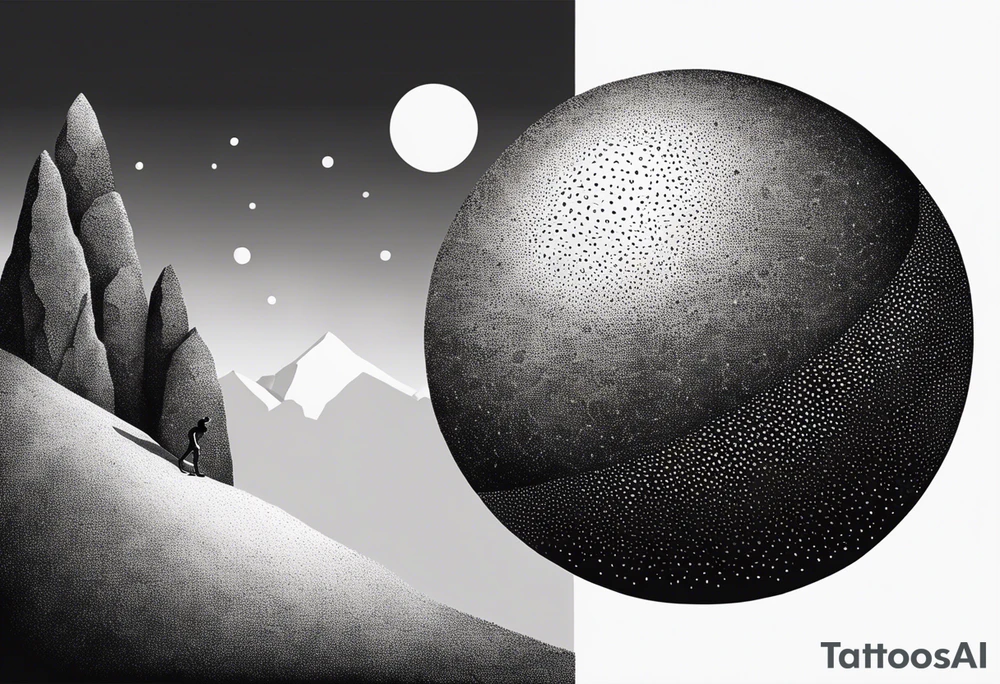 Sisyphus roll a huge boulder endlessly up a steep hill tattoo idea