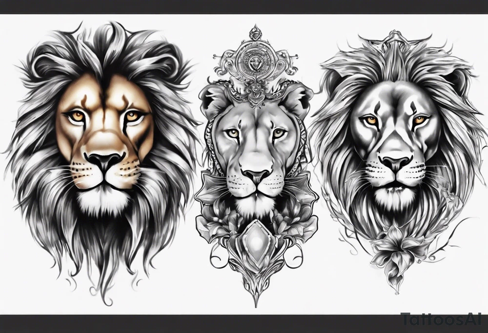 i want to do a tattoo on the inner part of my arm , that will have the face of a lion mixed with a face of a godess tattoo idea