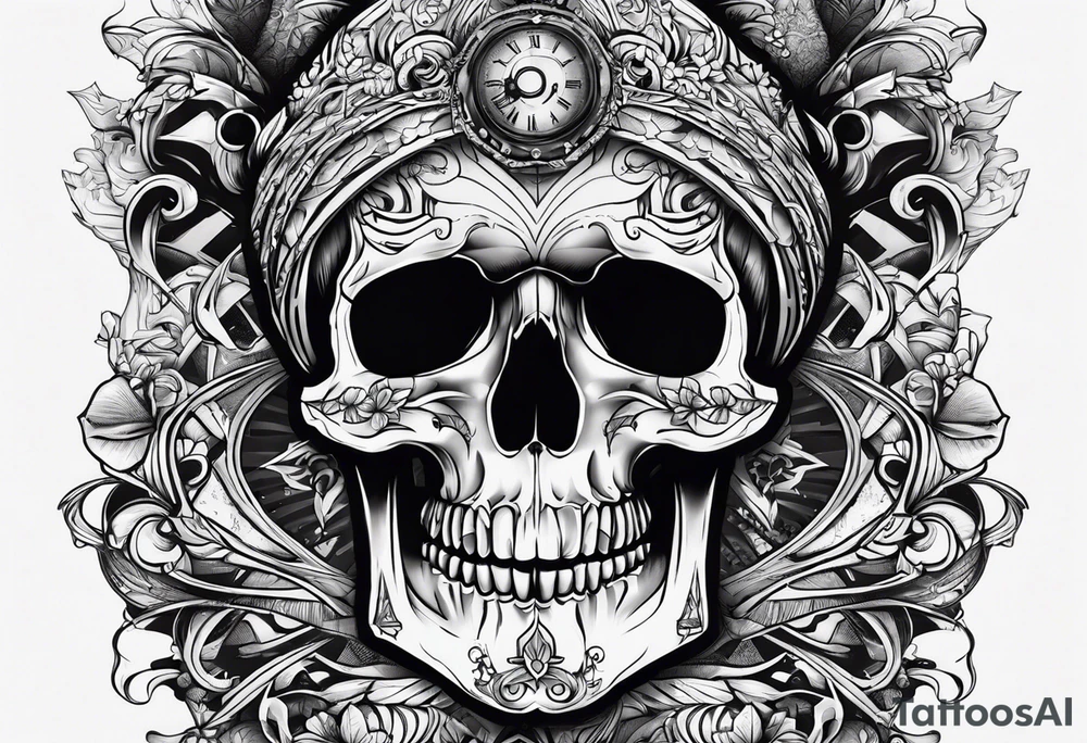 time with a skull hand tattoo idea
