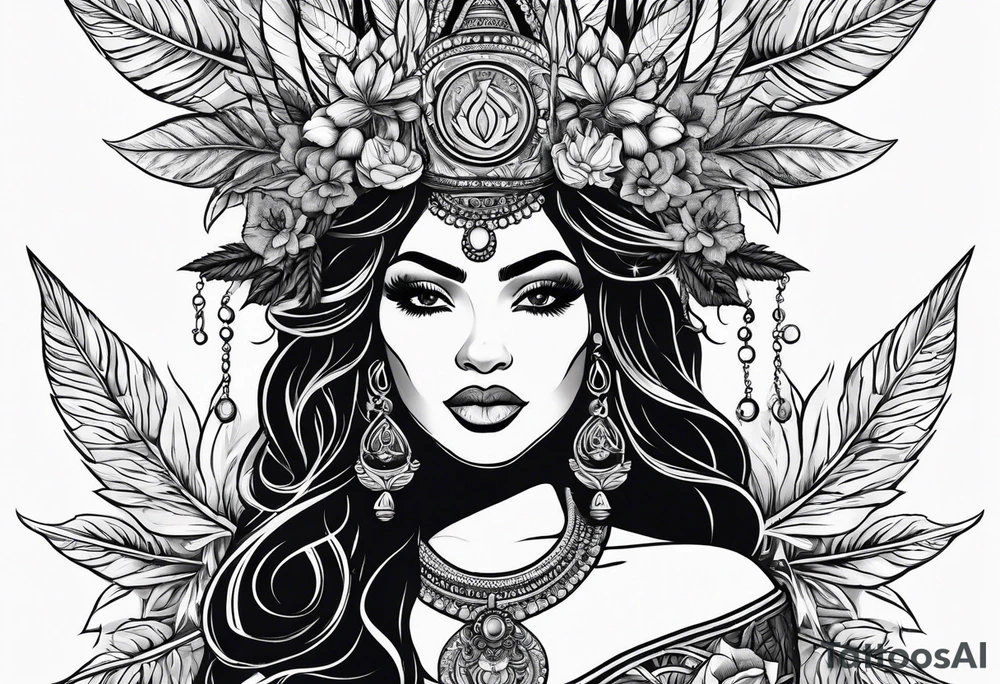 Black Goddess of marijuana tattoo idea