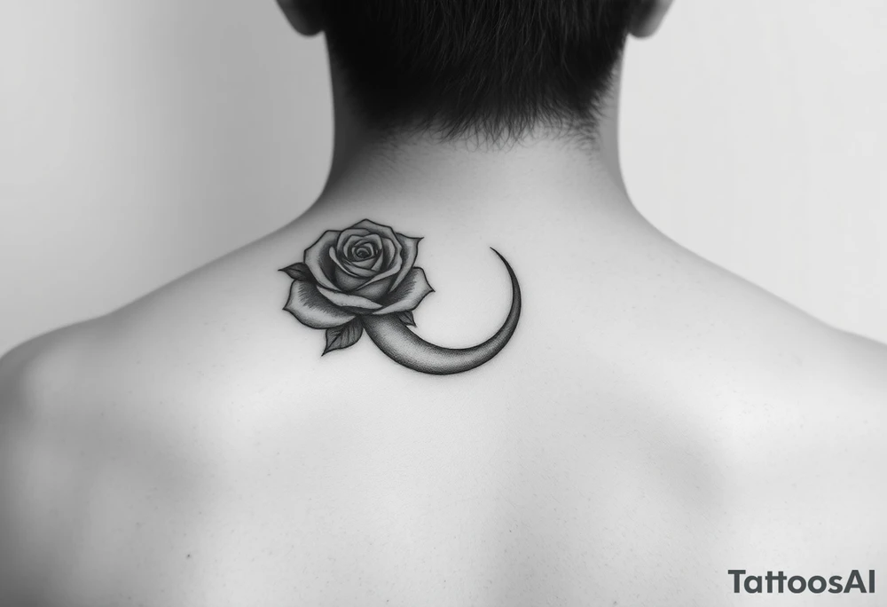 I have a small crescent moon tattoo. I want to cover it up with a rose tattoo. So I would like a rose tattoo with a crescent moon incorporated into it. I want the petal to be the moon shaped. The third one is the best, but can you clean it up? tattoo idea
