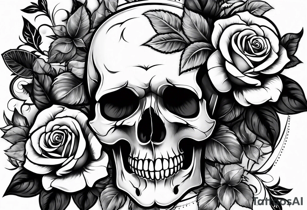 skull and roses tattoo idea