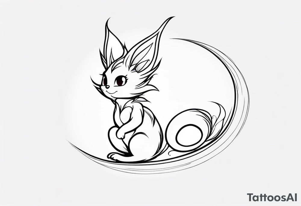 A fairy with a tail inspired by the logo of the show called Fairy Tail in a fetal position leaning with no ears tattoo idea
