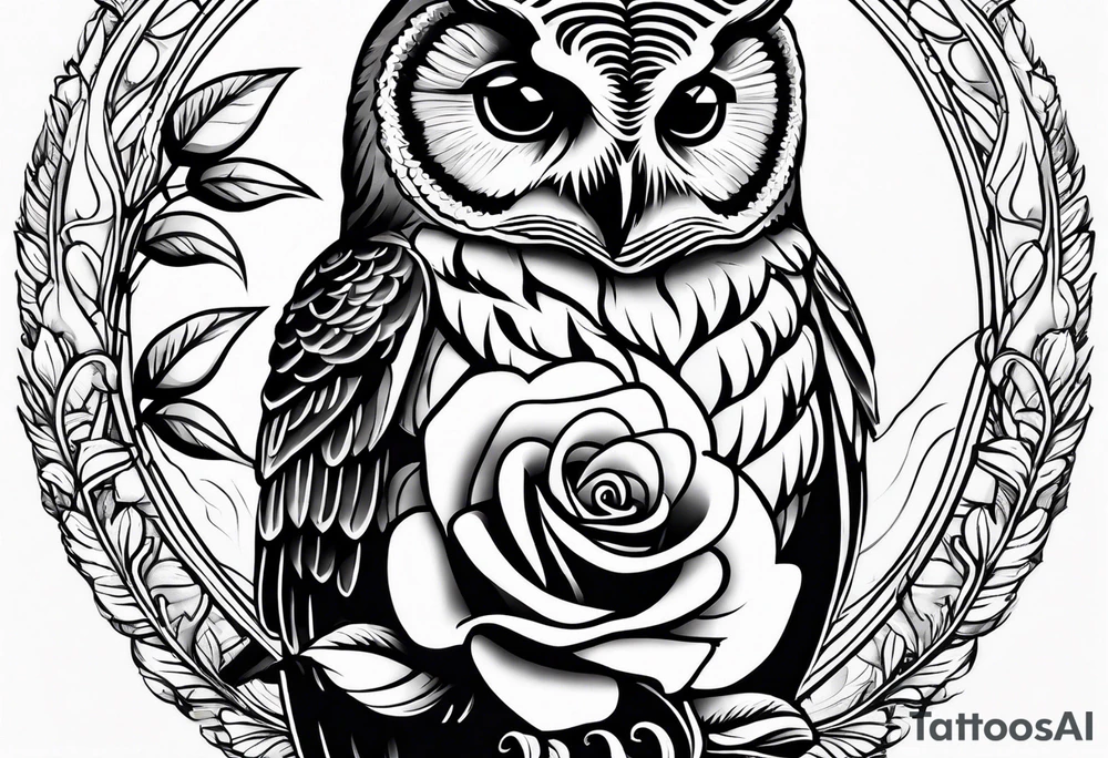Barred owl with a rose and a heart tattoo idea