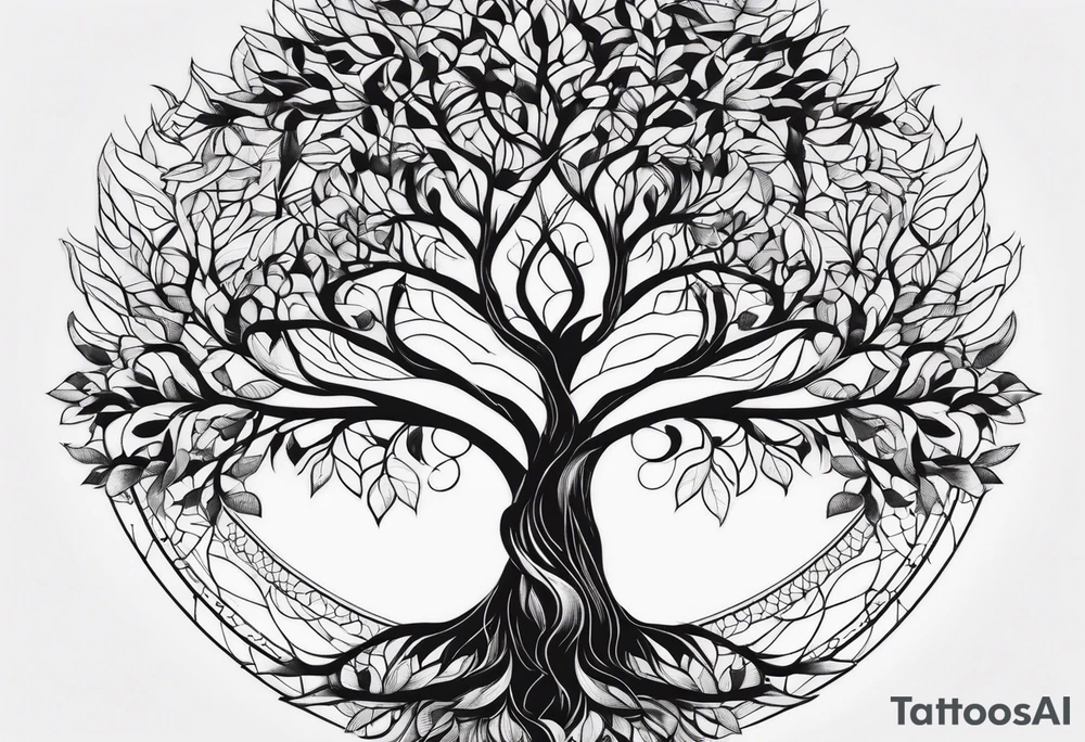 create a tree of life fusing with the tree of knowledge. tattoo idea