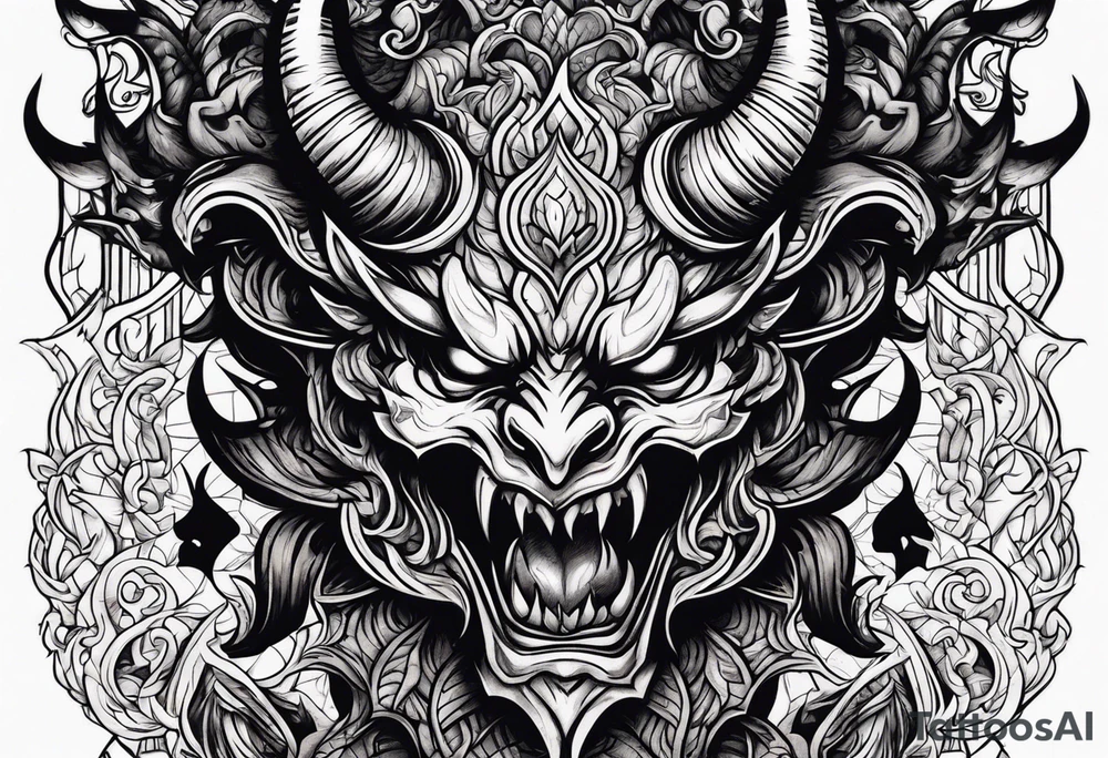 Demons in hell devil in background tattoo idea