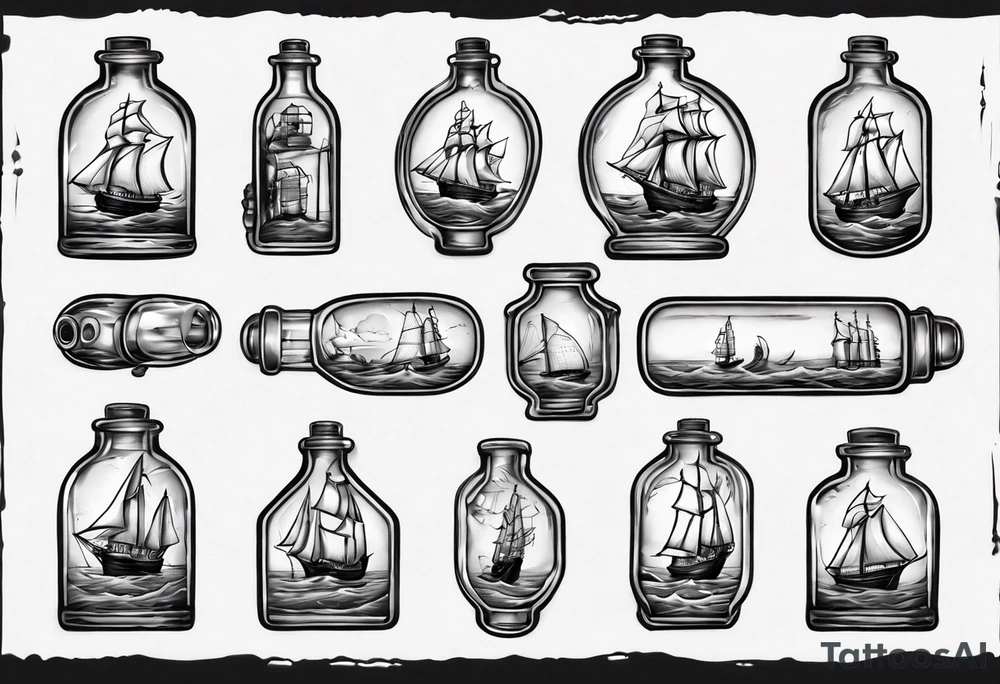 Sailing ship in a bottle tattoo idea