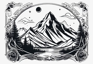 mountain and space simple line style tattoo idea