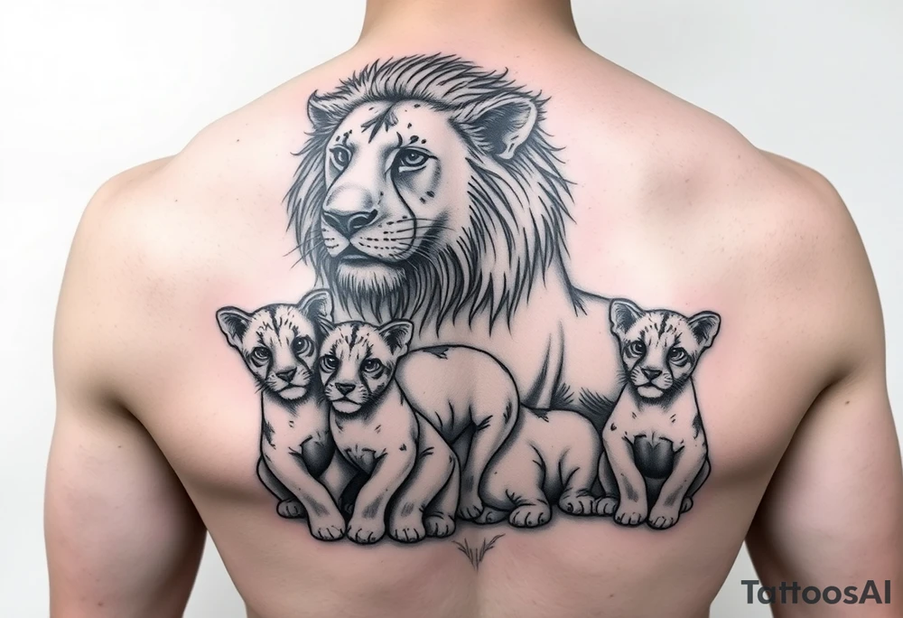 Lioness with 4 cubs tattoo idea