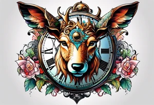 fantasy animal, clock, cross tattoo idea