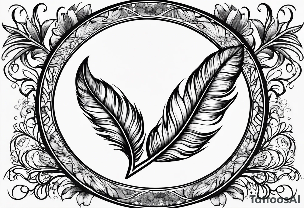 tattoo drawing of a feather with a circle of life tree inside tattoo idea