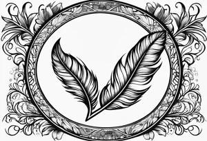 tattoo drawing of a feather with a circle of life tree inside tattoo idea