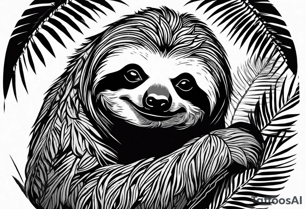 Sloth under palm tattoo idea