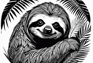 Sloth under palm tattoo idea