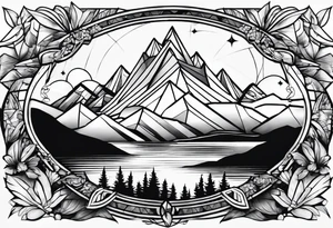 A geometric half sleeve with a mountain peak tattoo idea