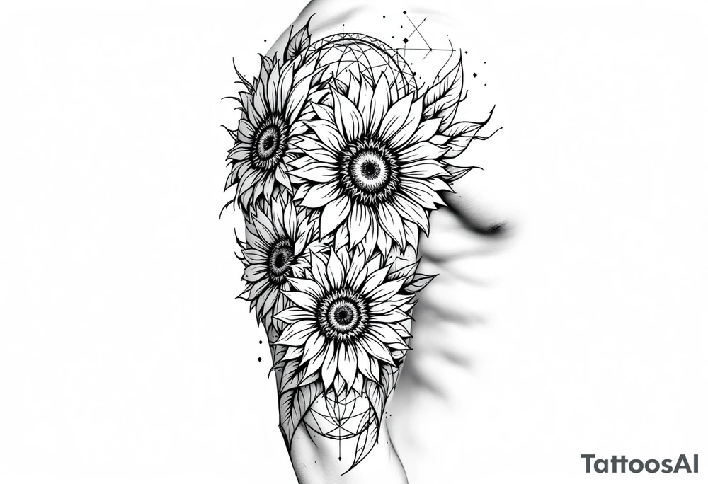 Sunflowers and geometry tattoo idea