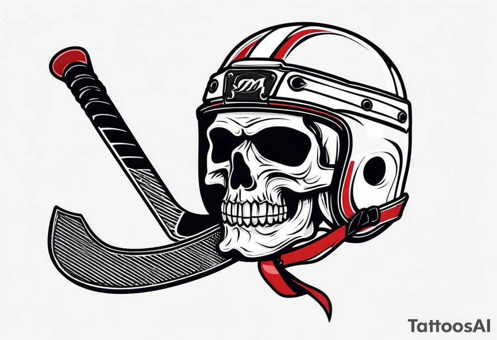 hockey skull mis shaped jaw and 
with helmet and puck tattoo idea