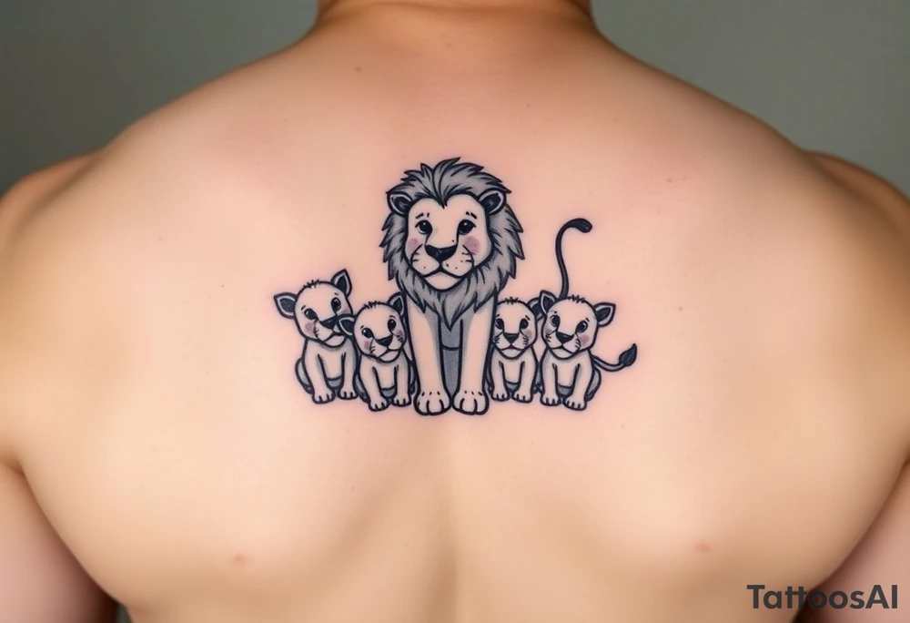 Male lion with 5 cubs tattoo idea