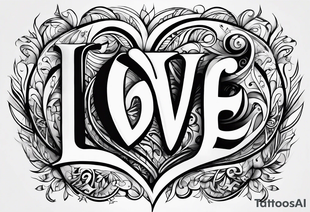 the word LOVE WITH EACH LETTER STANDING FOR LOYALTY OUT VALUES EVERYTHING tattoo idea