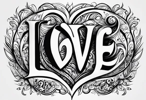 the word LOVE WITH EACH LETTER STANDING FOR LOYALTY OUT VALUES EVERYTHING tattoo idea