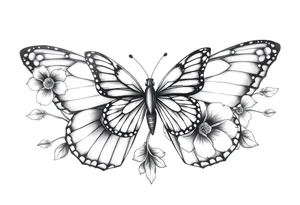 Butterfly half real half floral tattoo idea