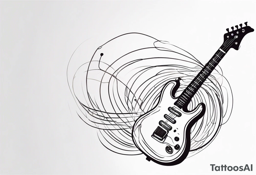 electric guitar with electric wave coming out of cable plug tattoo idea