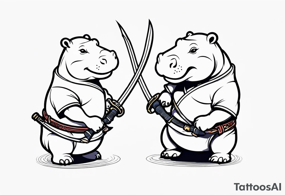 Baby hippo duel welding katanas tattoo idea