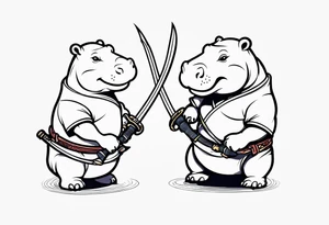 Baby hippo duel welding katanas tattoo idea