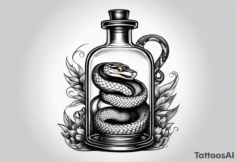 Snake in a bottle of oil tattoo idea