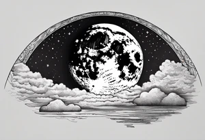 Full moon realistic, with one side rainbow edge tattoo idea