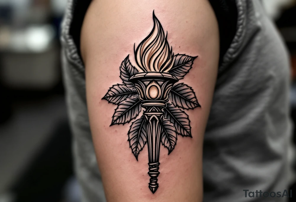 Leadership torch with a background of fig leaves tattoo idea