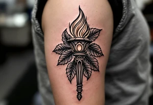 Leadership torch with a background of fig leaves tattoo idea