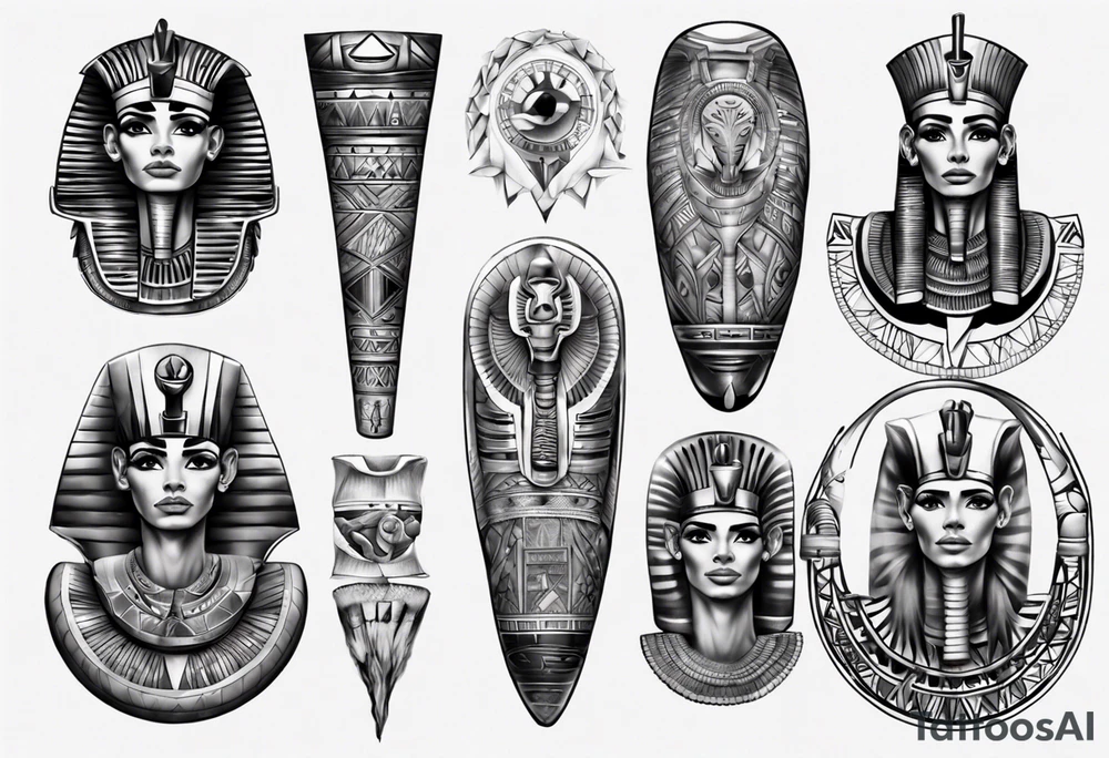 Egyptian full sleeve realistic tattoo idea