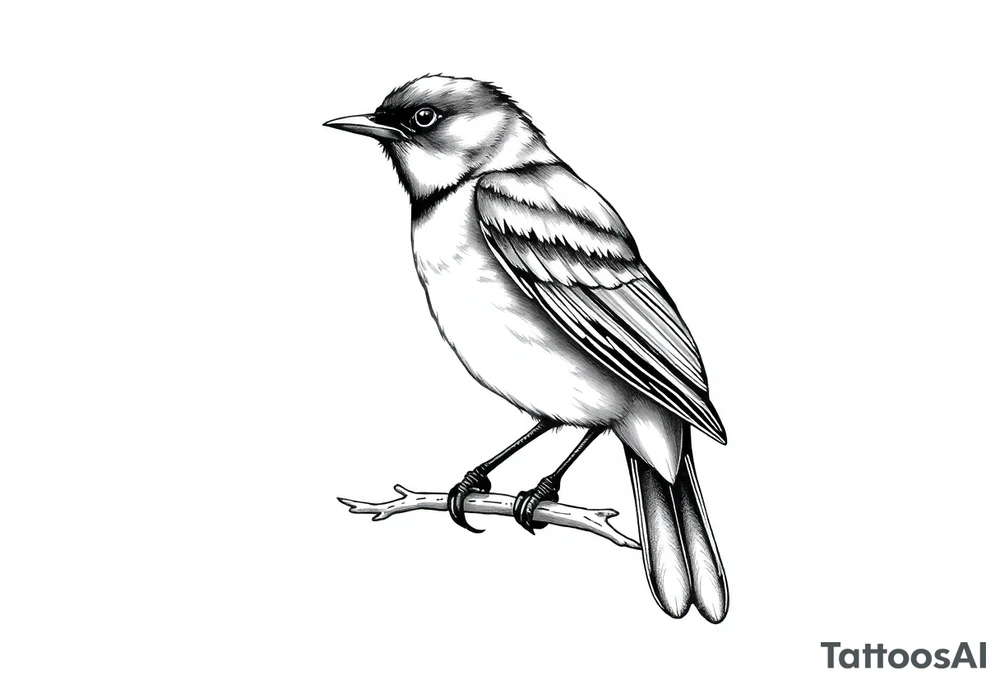 male eurasian blackbird sitting on a branch tattoo idea