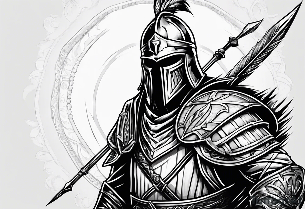 a spear pointing down with a shield in front of it tattoo idea