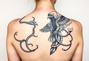 Mix grim reaper, snakes, crow and smoke, all the way back, not just upperback tattoo idea
