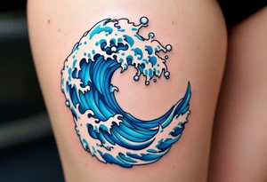 A stylized spiral composed of blue waves and white foam, capturing the movement of the ocean. tattoo idea