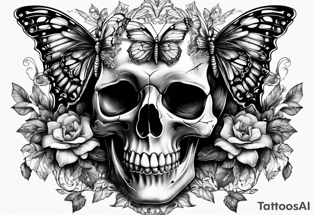 Skull bones butterfly tattoo idea