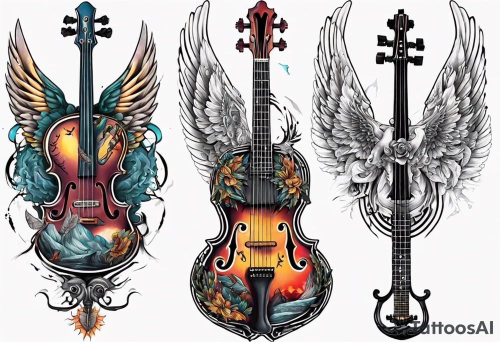 CROSSEED GUITAR AND VIOLIN WITH WINGS tattoo idea