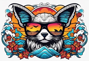 Colorful hieroglyph wearing sunglasses with bats water and cave tattoo idea