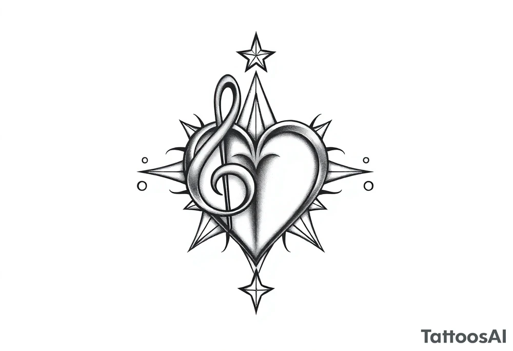 music note heart star tattoo idea