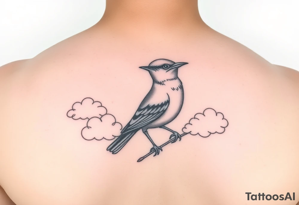 Kentucky bluebird with clouds tattoo idea