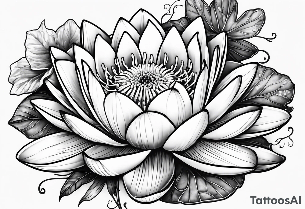Water lily and holly birth flowers intertwined tattoo idea