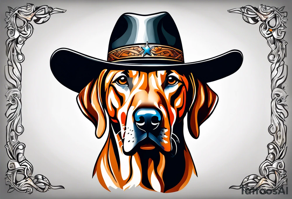 Rhodesian ridgeback wearing a cowboy hat looking straight on tattoo idea