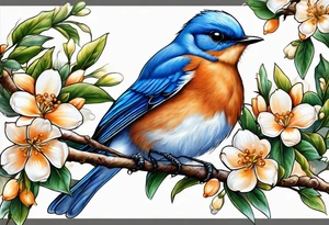 bluebird
 leaving on an orange blossom branch with its wings up tattoo idea