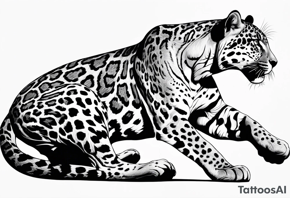 writhing jaguar, top side view, running, tattoo idea