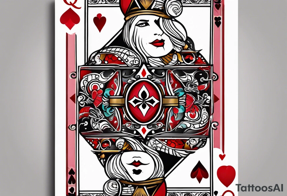 minimal design - queen of hearts card - not so much ink - friendly - room for words tattoo idea